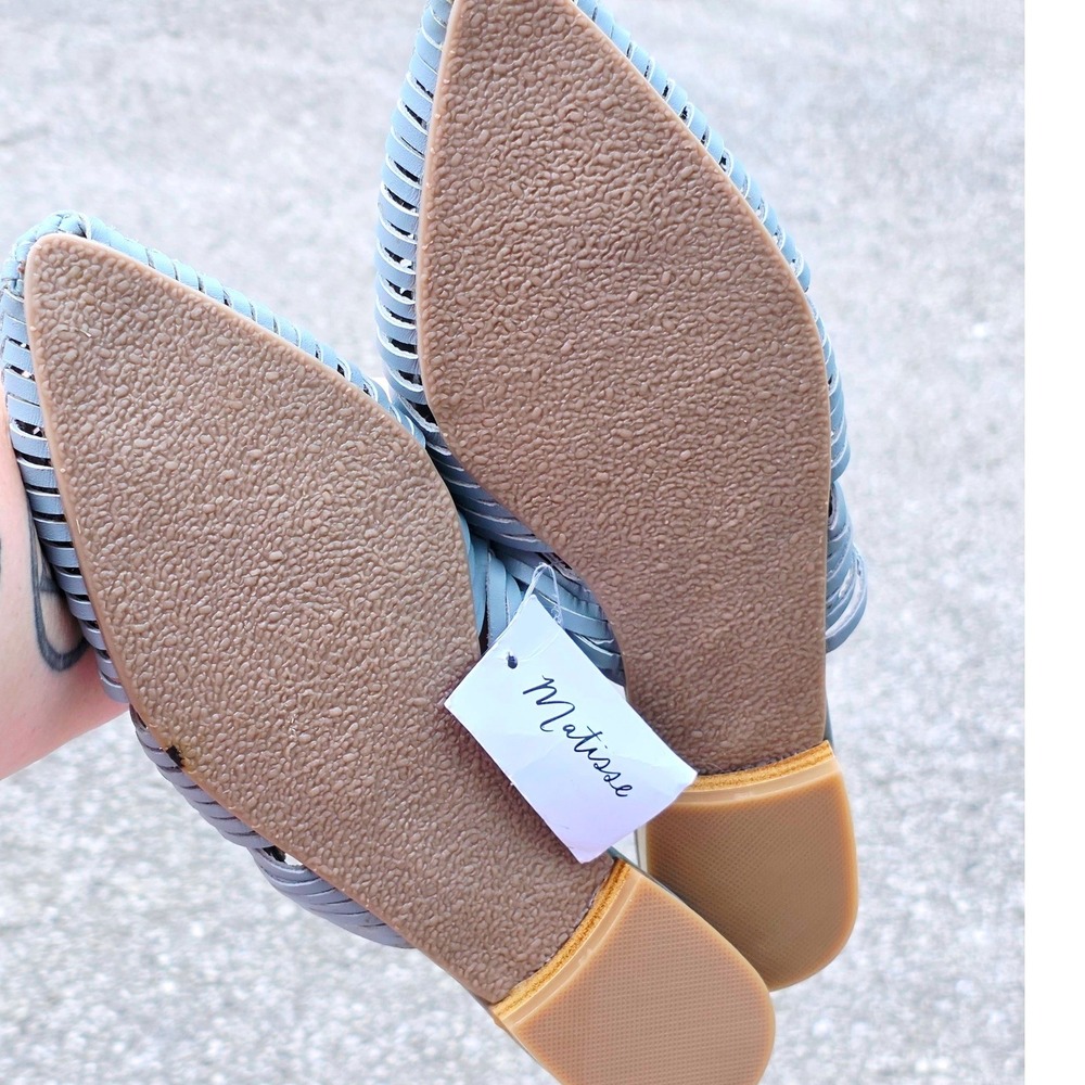 Matisse East End Woven Leather Mules Light Blue Pointed Toe Slides Size 7 NEW - Picture 5 of 5